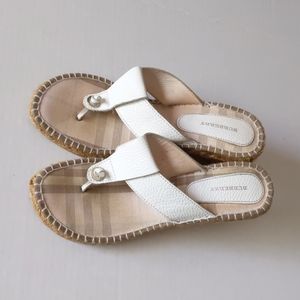 Burberry White Leather Espadrille Wedge
